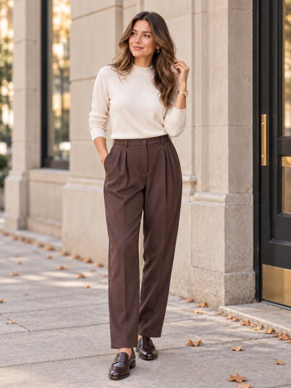 Vintage Lauren Ralph Lauren Wool Pleated Trouser Womens Size 12 Brown Pants